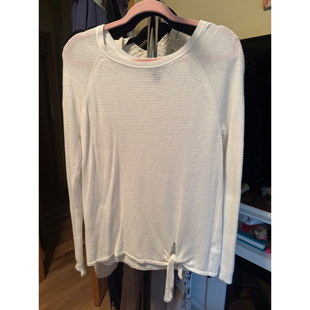 Gap Women White Open Knit Crew Neck Long Sleeve Sweater Size Medium
